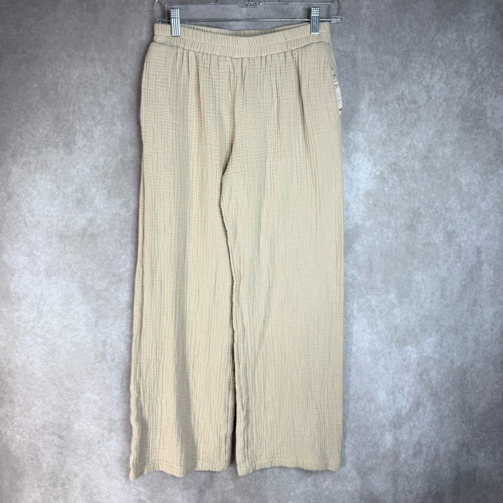 Sablyn‎ Textured Cotton Elastic Waist Gauze Pants In Beige Women's Size XS